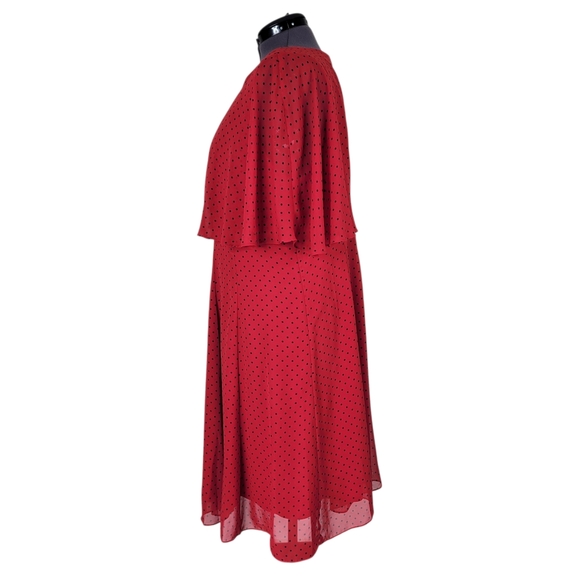 Danny & Nicole Midi Cape Dress Size 22W Red Black Polka Dot Back Zip Lined - Picture 3 of 11